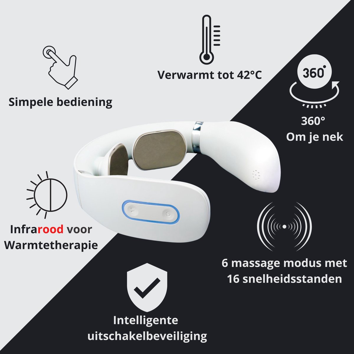 Bol Com Fambz Ultimate Infrarood Nekmassage Apparaat Wit 5 Verschillende Massages Met 16