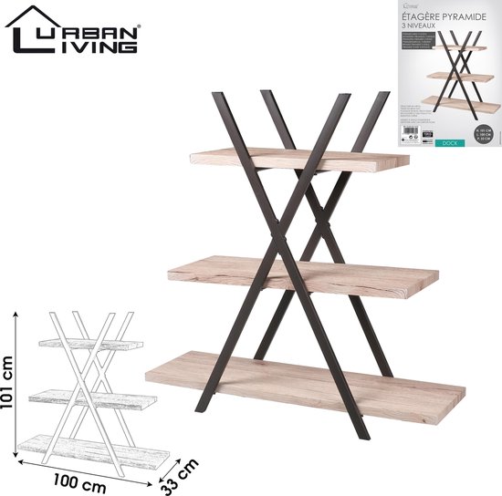 Urban Living - Industriële Piramide Stelling - Wandrek 3 Planken 101 CM