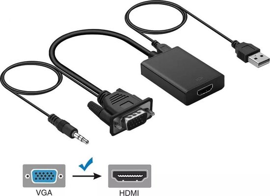 Sortie VGA vers HDMI 1080P - Adaptateur de convertisseur de câble TV 3,5 mm  - Câble