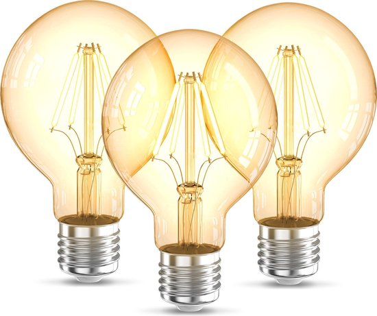 B.K.Licht - Filament lamp - led lichtbron - kooldraadlampen - globe - retro led lamp - E27 - G80 Edison - 2.200K - 4W - 320lm - amber kleur - set van 3