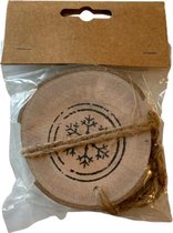 Kersthanger - Houten schijf met sneeuwvlok print - Bruin / Zwart - Hout - l 6 x h 6 cm - 3 hangers