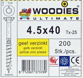 Woodies schroeven 4.5x40 geelverzinkt T-25 deeldraad 200 stuks
