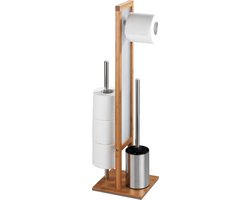 WENKO Toiletbutler Rivalta bamboe - FSC hout - Toiletborstel met houder, Toiletrolhouder en Reserverolhouder vrijstaand