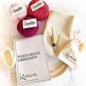 Starter Punch needle pakket met ecologische materialen | Inclusief instructies voor beginners eco wol, aanpasbare punchnaald, en monks cloth | kleurset pink lover