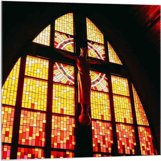 Acrylglas - Glas in Lood Raam met Jezus in Kerk - Foto op Acrylglas (Met Ophangsysteem)