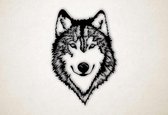 Wanddecoratie - Husky hoofd - hond - M - 89x60cm - Zwart - muurdecoratie - Line Art