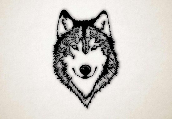Wanddecoratie - Husky hoofd - hond - M - 89x60cm - Zwart - muurdecoratie - Line Art