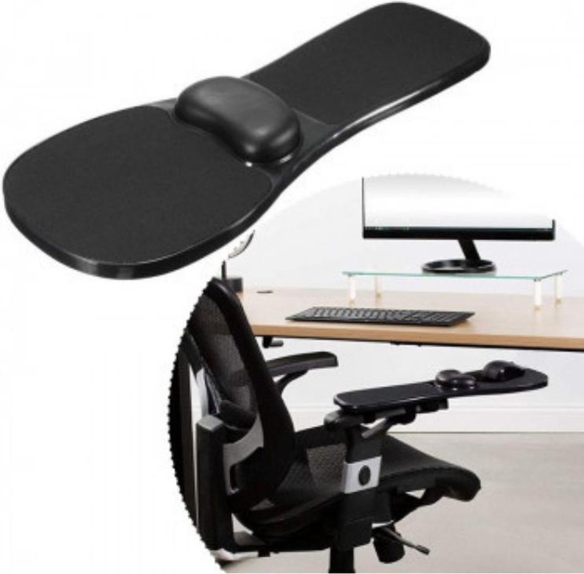 Ergonomische armsteun met muispad - Polssteun bureau - Armleuning bureaustoel - Computer toetsenbord ondersteuning