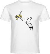 T-Shirt - Casual T-Shirt - Fun T-Shirt - Fun Tekst - White - Wit - Strippende Banaan - Maat XXL