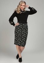 Collectif Juanita Berry Floral 50's Pencil Rok Zwart