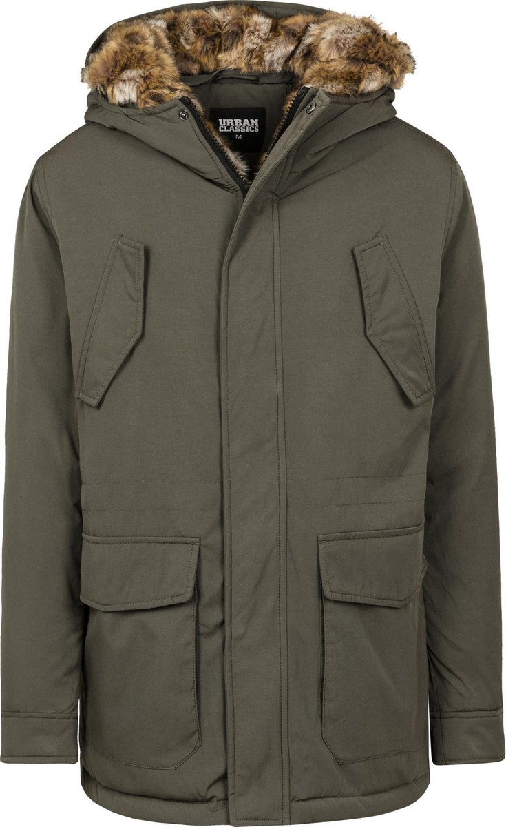 Urban Classics Parka jas -L- Hooded Faux Fur Groen