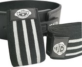 Gewichthefriem met hendel - leer - Lifting belt - 11mm-powerlifting belt - PAKKET + knee wraps - fitness riem - Powerlifting riem - knee wraps - bodybuilding riem - krachttrainingsriem large