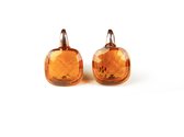 Zilveren oorringen oorbellen roos goud verguld Model New Trend gezet met amber bruine steen