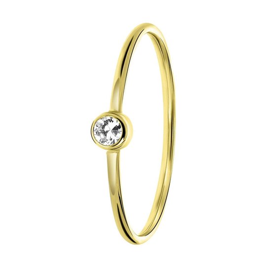 Lucardi Ringen - 14 karaat geelgouden ring met witte zirkonia steen