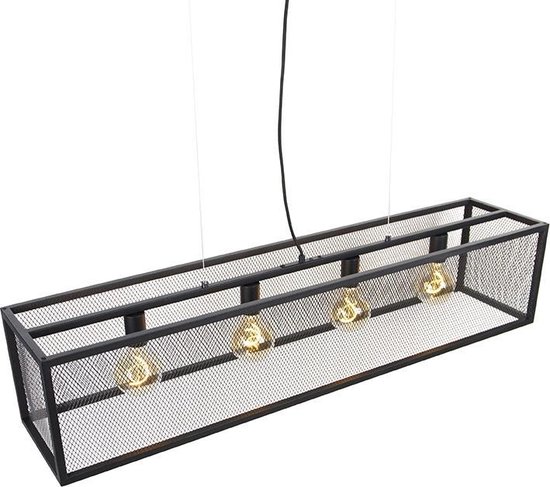 QAZQA cage - QAZQA suspension table à manger - 4 lumières - L 118 cm - Zwart