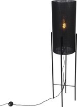 Bol.com QAZQA rich - Moderne Vloerlamp | Staande Lamp met kap - 1 lichts - H 1450 mm - Zwart - Woonkamer | Slaapkamer aanbieding