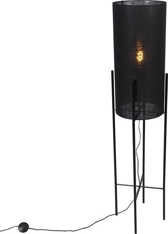 QAZQA rich - Moderne Vloerlamp | Staande Lamp met kap - 1 lichts - H 1450 mm - Zwart - Woonkamer | Slaapkamer