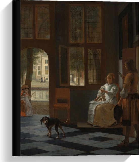 Canvas  - Oude meesters - Het aanreiken van brief in voorhuis, Pieter de Hooch - 30x40cm Foto op Canvas Schilderij (Wanddecoratie op Canvas)