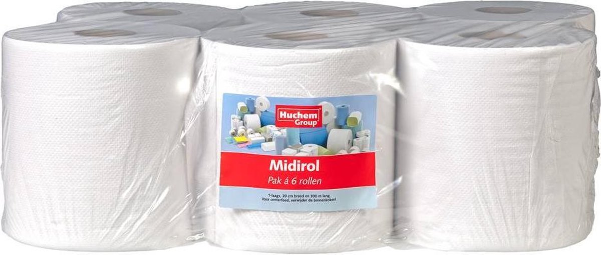 Witte Handdoekrol Midi – 1-laags – 1740 m (6 × 290 m) – Voordelige hygiënepapieren handdoekrol