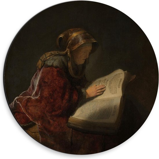 Dibond Wandcirkel - Oude meesters - Oude lezende vrouw, Rembrandt van Rijn, 1631 - 30x30cm Foto op Aluminium Wandcirkel (met ophangsysteem)