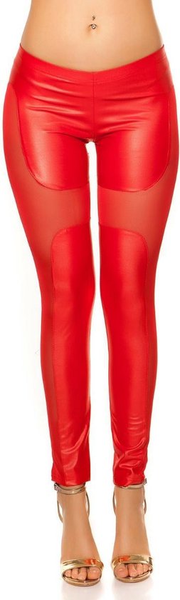 Imitatieleer Legging Dames - Netapplicaties Rood - Maat S/M 'Iriske' | bol