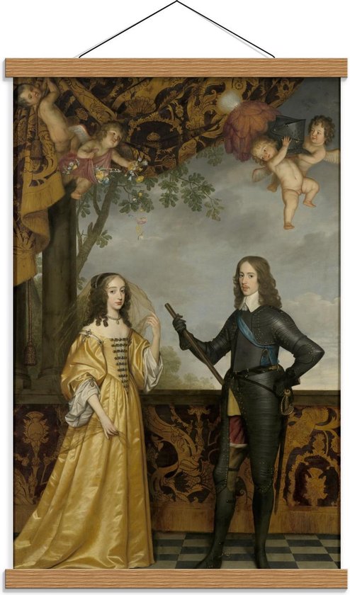 Schoolplaat – Oude meesters - Portret Willem II & echtgenote, Gerard van Honthorst - 40x60cm Foto op Textielposter (Wanddecoratie op Schoolplaat)
