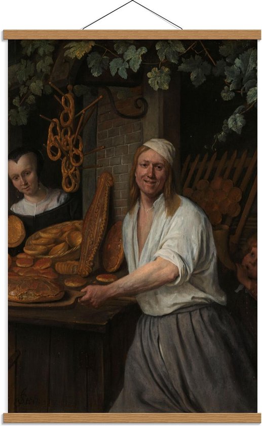 Schoolplaat – Oude meesters - Bakker A. Oostwaard en zijn vrouw, Jan Havicksz. Steen - 60x90cm Foto op Textielposter (Wanddecoratie op Schoolplaat)