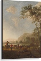 Canvas  - Oude meesters - Landschap met herders en vee, Aelbert Cuyp - 80x120cm Foto op Canvas Schilderij (Wanddecoratie op Canvas)