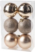 KERSTBALLEN SET 6 STUKS | KERSTVERSIERING | MIX NOISETTE | D8 CM | KUNSTSTOF MAT | GLITTER BLINKEND
