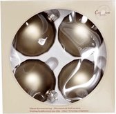 KERSTBALLEN SET 4 STUKS | KERSTVERSIERING | MAT TAUPE | D8 CM | GLAS