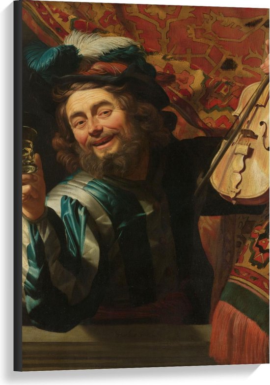 Canvas  - Oude meesters - Een vrolijke vioolspeler, Gerard van Honthorst, 1623 - 60x90cm Foto op Canvas Schilderij (Wanddecoratie op Canvas)