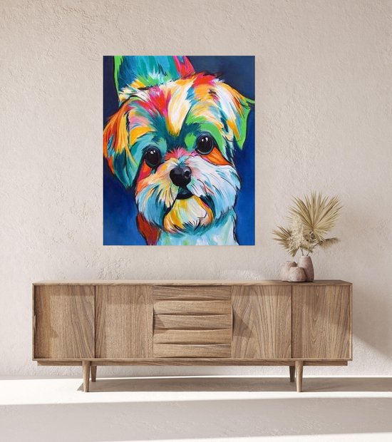 JDBOS ® Schilderen op nummer Volwassenen met frame (hout) - Gekleurde Maltezer hond - Verven volwassenen - 40x50 cm