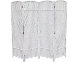 LW Collection Kamerscherm wit - rotan / rieten kamerschermen 4 panelen - scheidingswand 172x160cm - paravent kant en klaar