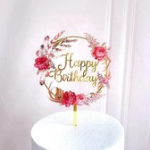 Taarttopper "Happy Birthday" rozen | Versiering - Verjaardag