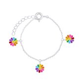 Joy|S - Zilveren bloem bedel armband multicolor 14 cm + 3