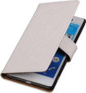 Wicked Narwal | Croco bookstyle / book case/ wallet case Hoes voor sony Xperia M5 Wit