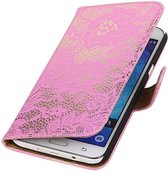 Wicked Narwal | Lace bookstyle / book case/ wallet case Hoes voor Samsung Galaxy Core LTE / 4G G386F Roze
