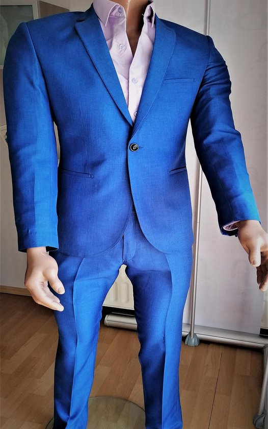 Zie beschrijving- Heren kostuum - Businessman suit | tweedelig herenpak | jas + broek | slimfit  | blauw | maat44-46 S