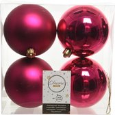 4x Bessen roze kunststof kerstballen 10 cm - Mat/glans - Onbreekbare plastic kerstballen - Kerstboomversiering bessen roze