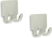 4x Luxe plakhaken / handdoekhaken chroom glanzend - 4,2 x 7,2 cm - dubbele haak - vierkante handdoekhaakjes / theedoekhaakjes