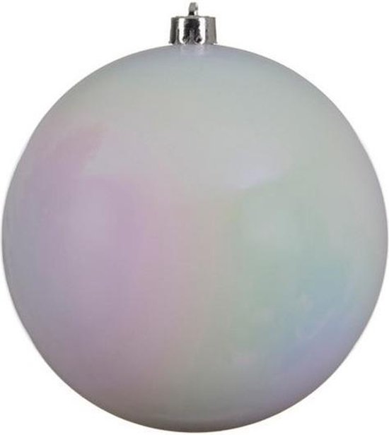 1x Grote parelmoer witte kunststof kerstballen van 20 cm - glans - parelmoer witte kerstballen - Kerstversiering