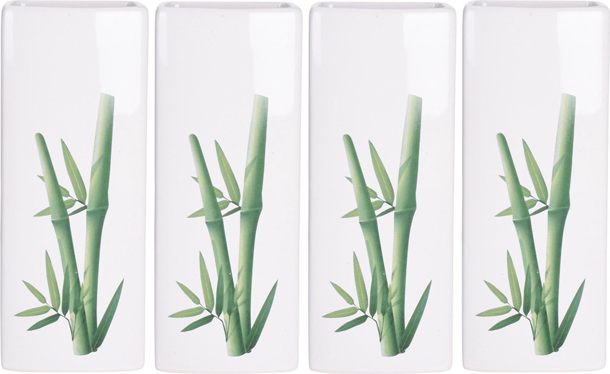 8x Witte radiator waterverdampers/luchtbevochtigers botanische planten print bamboe blad 21 cm - Waterverdampers voor de verwarming