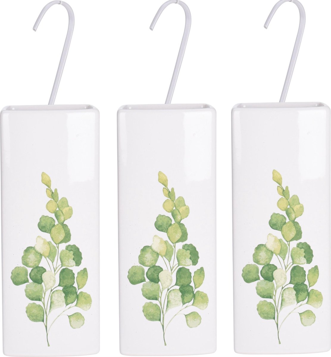6x Witte radiator waterverdampers/luchtbevochtigers botanische planten print eucalyptus blad 21 cm - Waterverdampers voor de verwarming