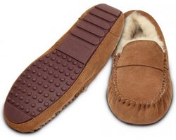 Suède mocassin sloffen met lamswol voor dames en heren - bruin