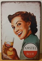 Amstel Bier Vrouw Reclamebord van metaal METALEN-WANDBORD - MUURPLAAT - VINTAGE - RETRO - HORECA- BORD-WANDDECORATIE -TEKSTBORD - DECORATIEBORD - RECLAMEPLAAT - WANDPLAAT - NOSTALG