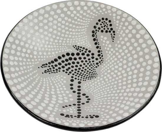 Schaal flamingo stippen S - Terracotta - 19x19x5 cm - Zwart/Grijs - India - Sarana - Fairtrade