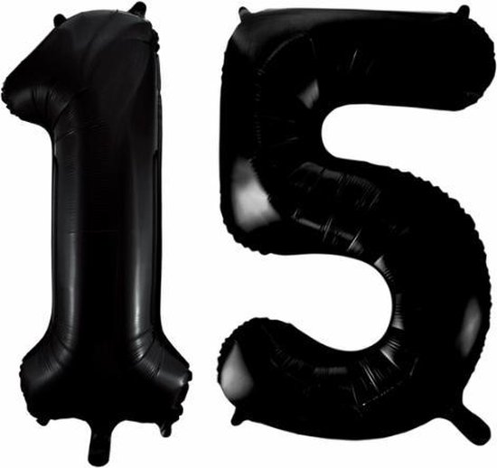 Folieballon 15 jaar zwart 86cm