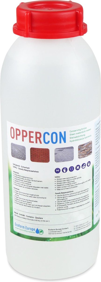 Oppercon 1 Liter | Zelf gevel impregneren - impregneermiddel gevel - impregneermiddel steen - steen en beton impregneer - 100% waterdicht maken