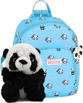MOOS Rugzak Panda - 30 x 25 x 13 cm - Rugtas Blauw - incl. Panda pluche knuffel 20cm