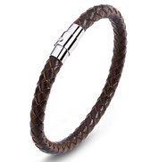 Gevlochten Donker Bruine Leren Armband 185mm Met Roestvrij Stalen Magneetsluiting